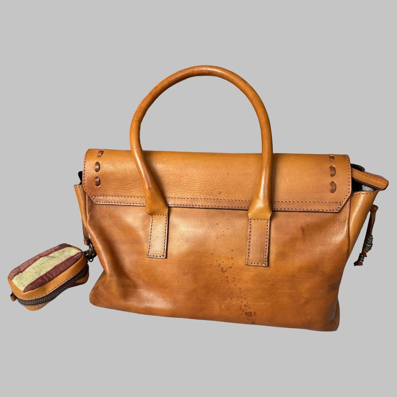 Italian leather birkin shape handbag with American flag tapestry.