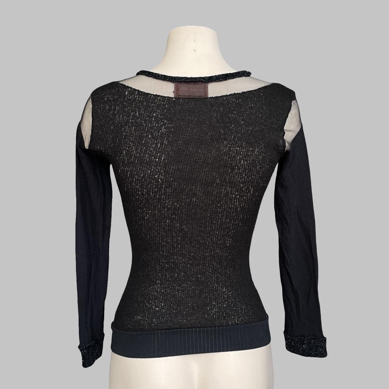Italian multi-fabric long sleeve khaki and black top.