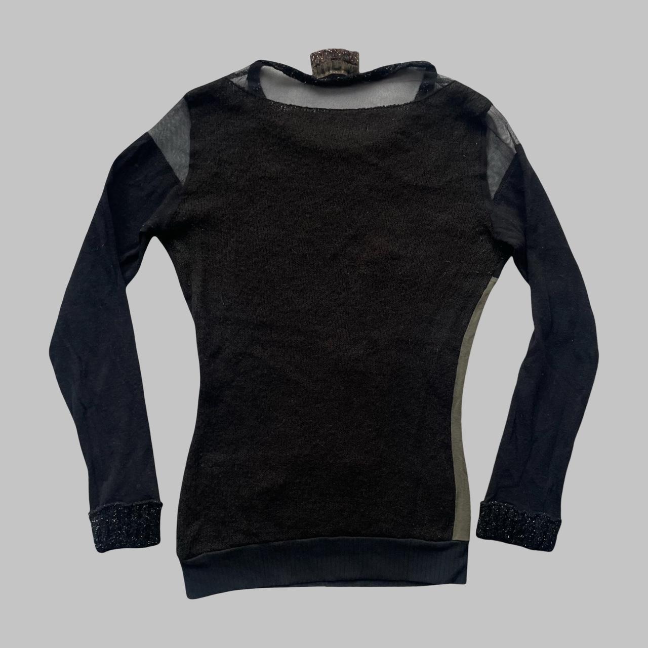 Italian multi-fabric long sleeve khaki and black top.