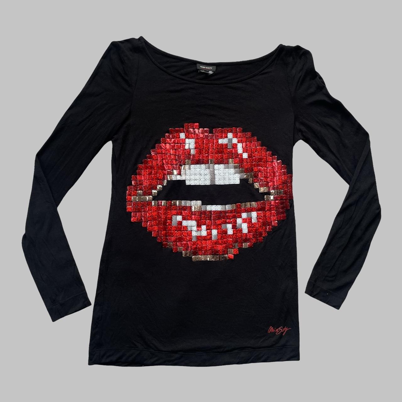 Miss Sixty Black Long Sleeve Sequin Lip Top.