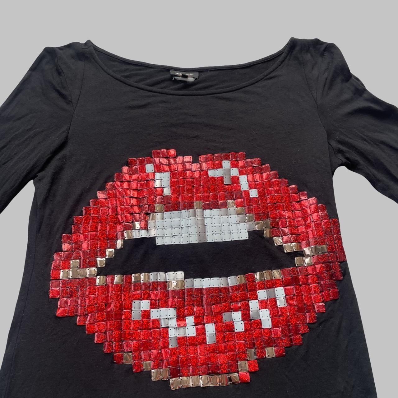 Miss Sixty Black Long Sleeve Sequin Lip Top.