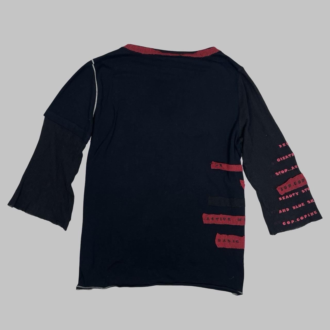 Cop Copine black & red multi-fabric mesh top.