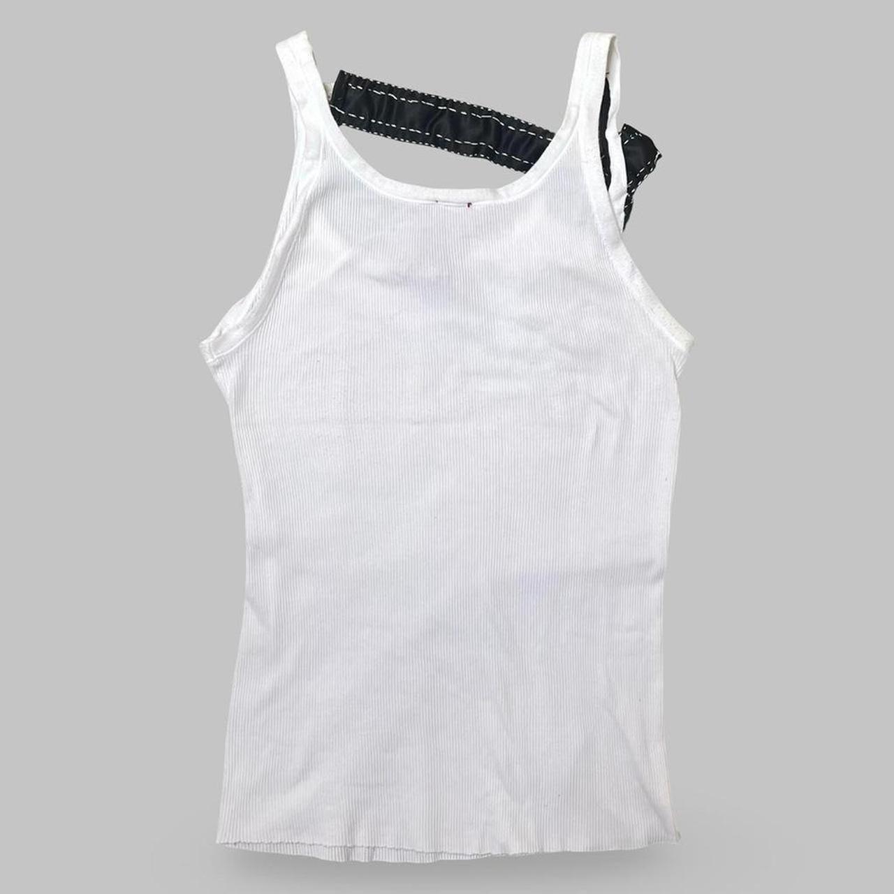 Italian white tank top with ribbons and pearls.