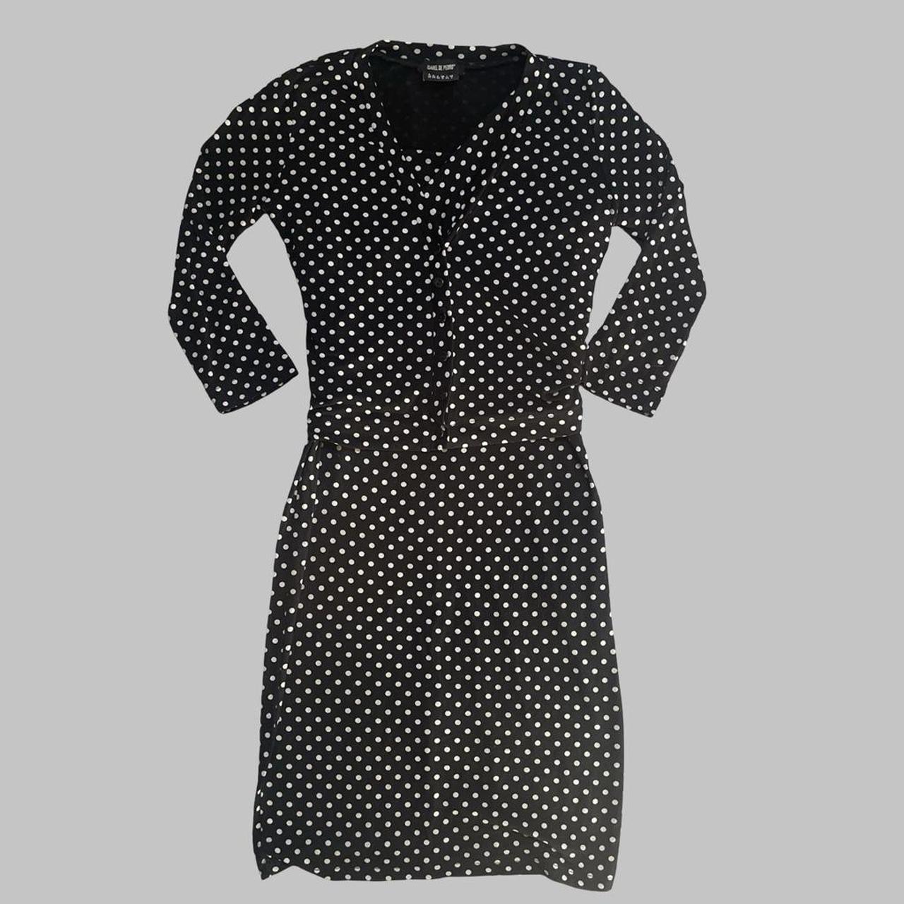 vintage isabel de pedro polka dot dress & cardigan set.