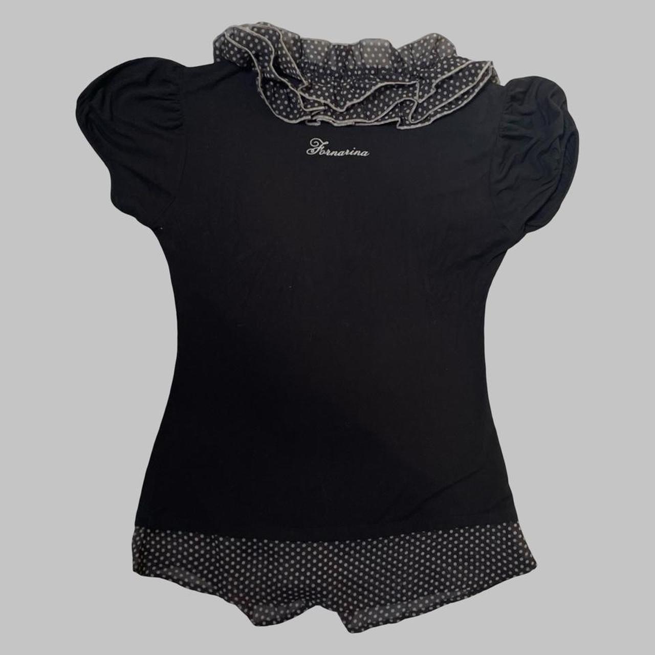 Italian black polka dot ruffle top.