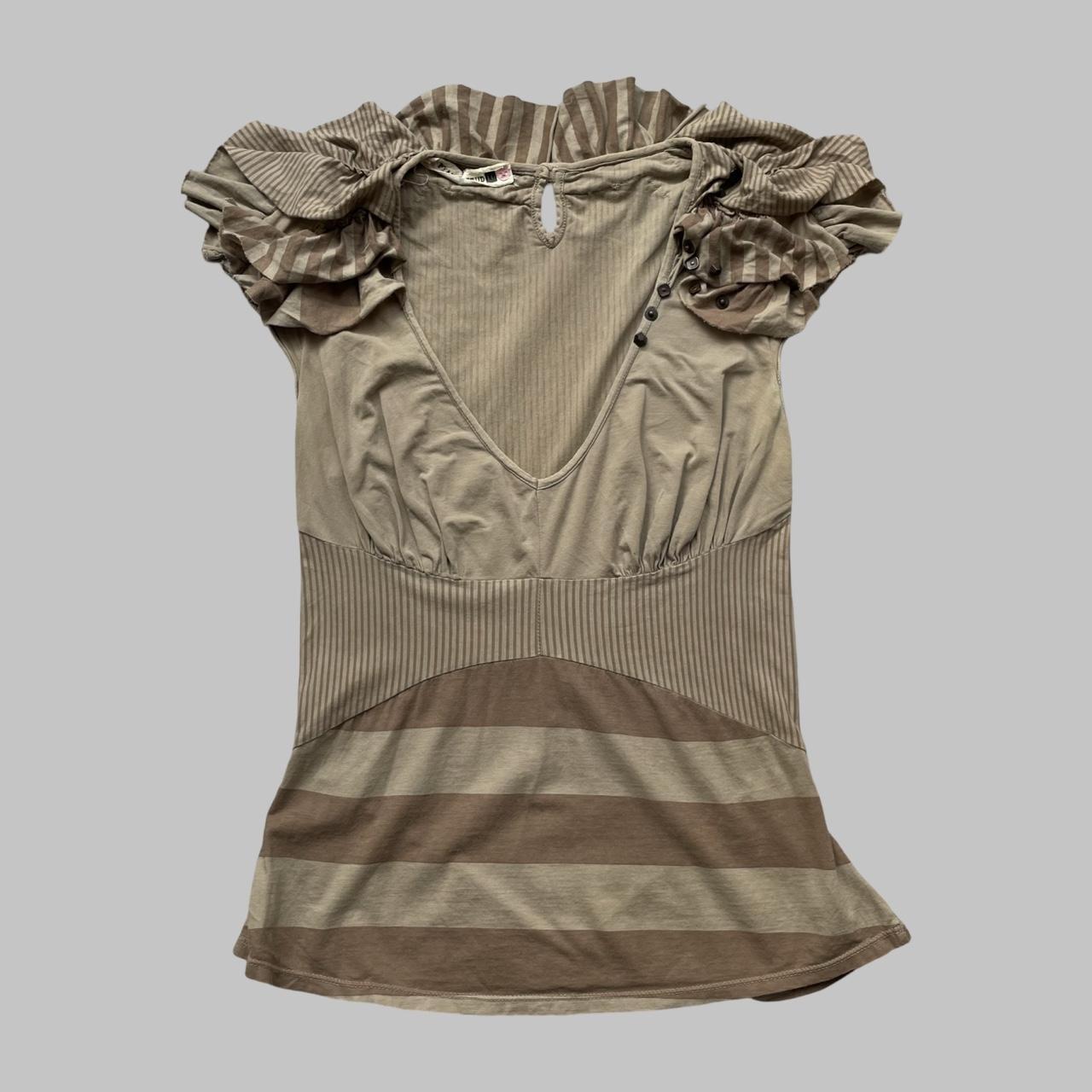 Beige and taupe striped top with studs.