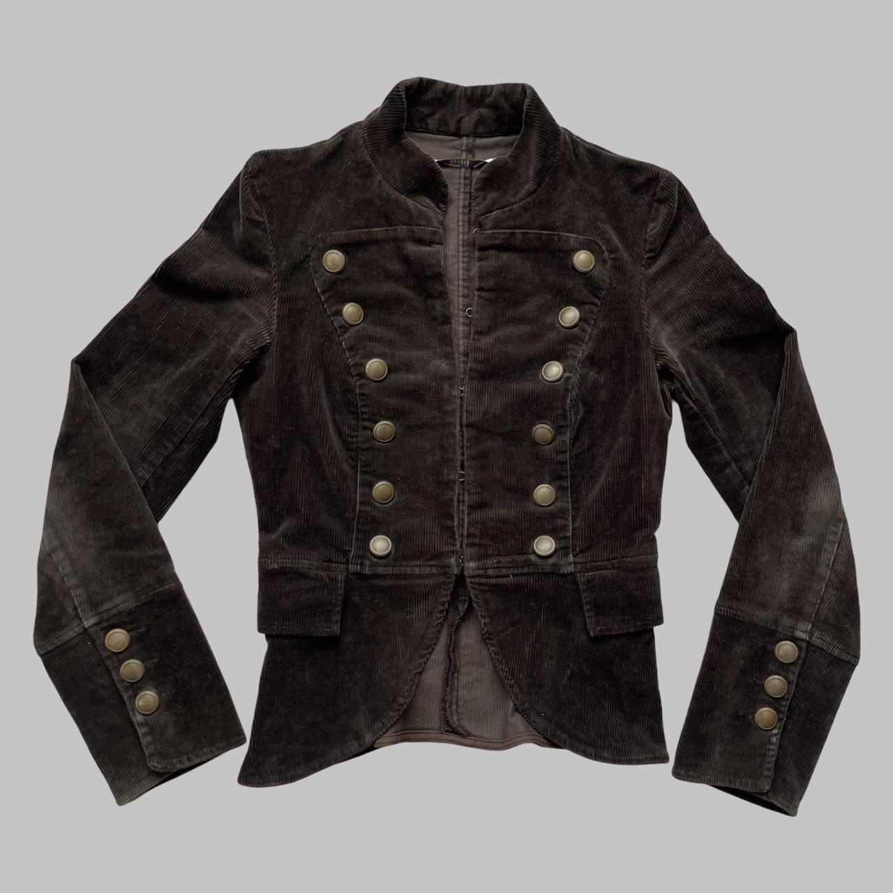 Military officer brown corduroy long sleeves jacket.