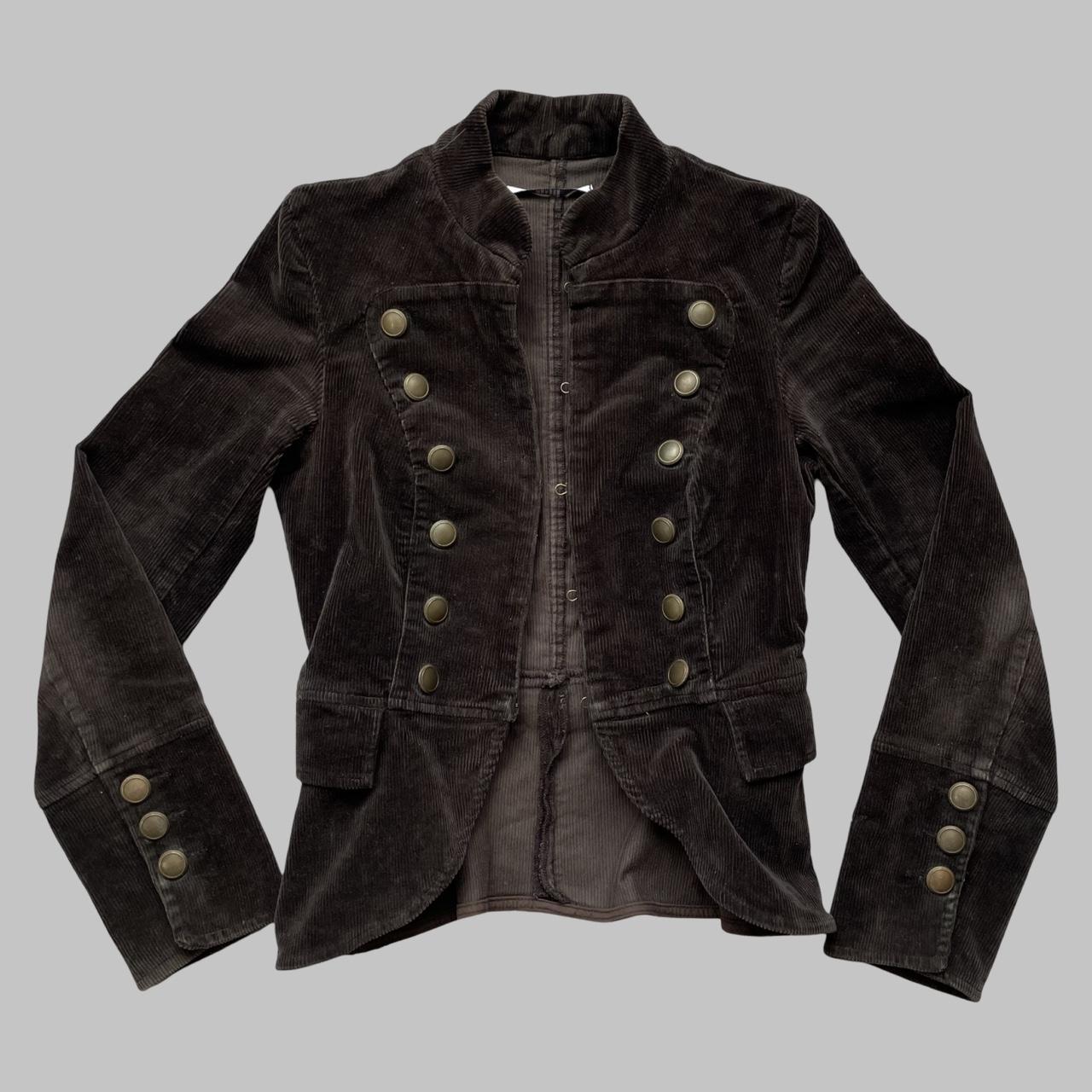 Military officer brown corduroy long sleeves jacket.