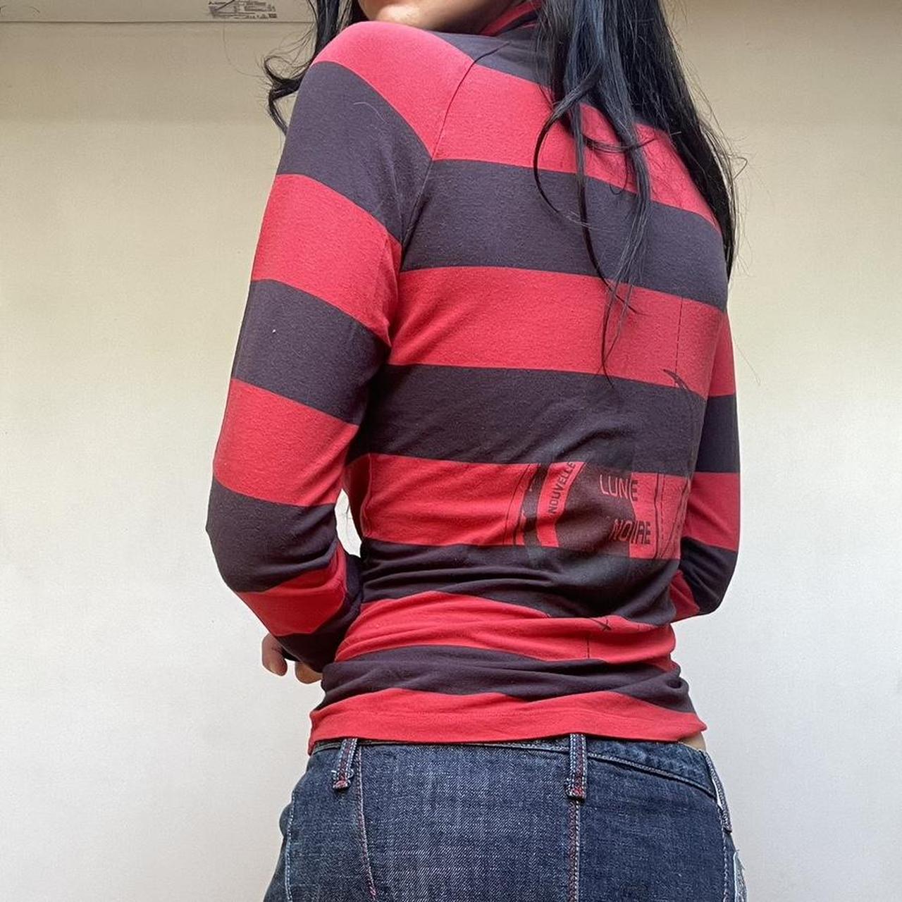 SOLD - Cop copine red and black striped turtleneck top.