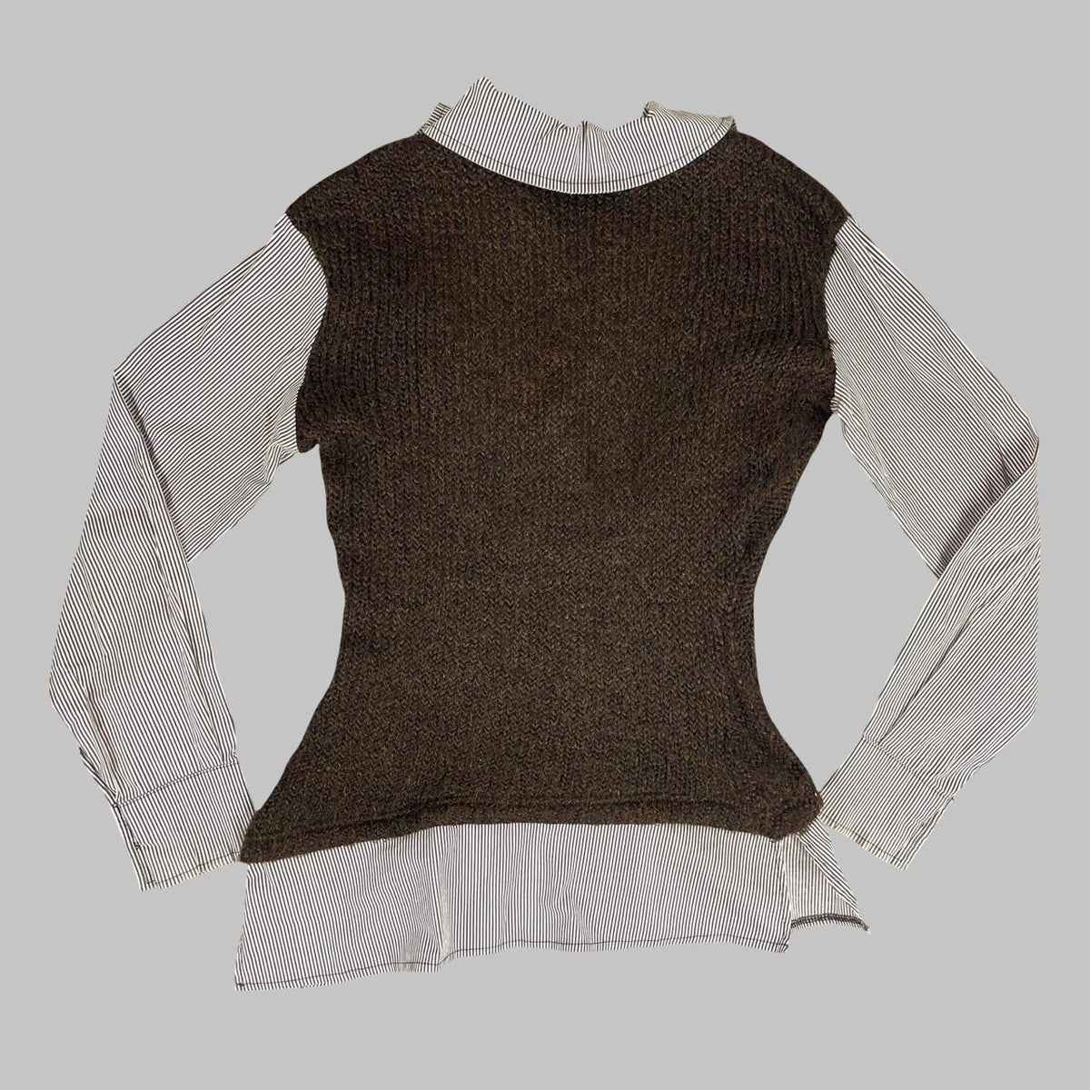Zone Bleue brown and white trompe-l’œil milkmaid top. — photo 5