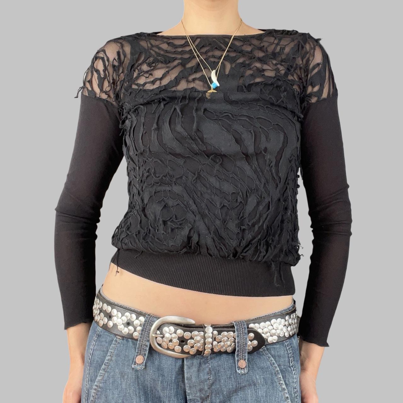 Cop copine distressed black mesh top