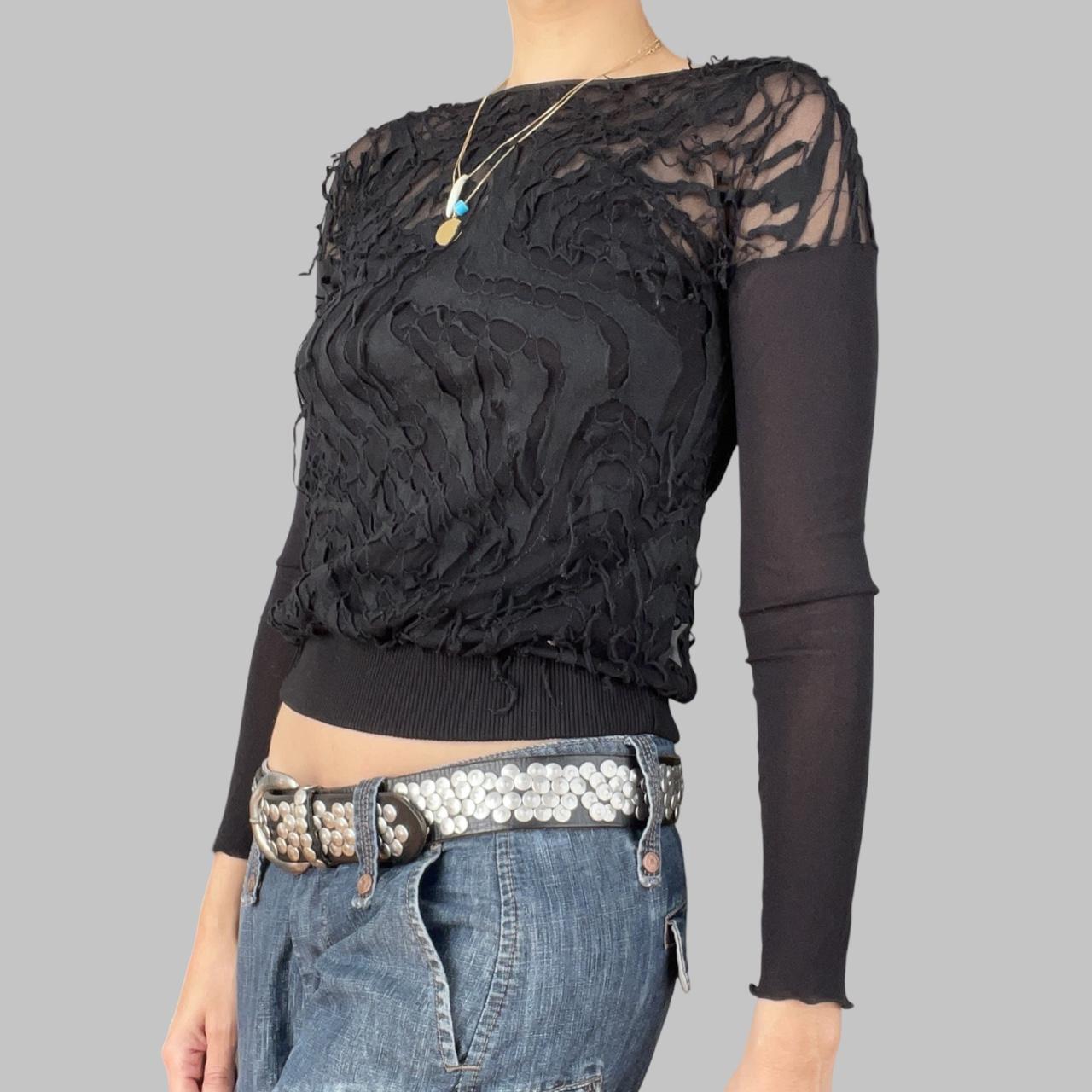 Cop copine distressed black mesh top