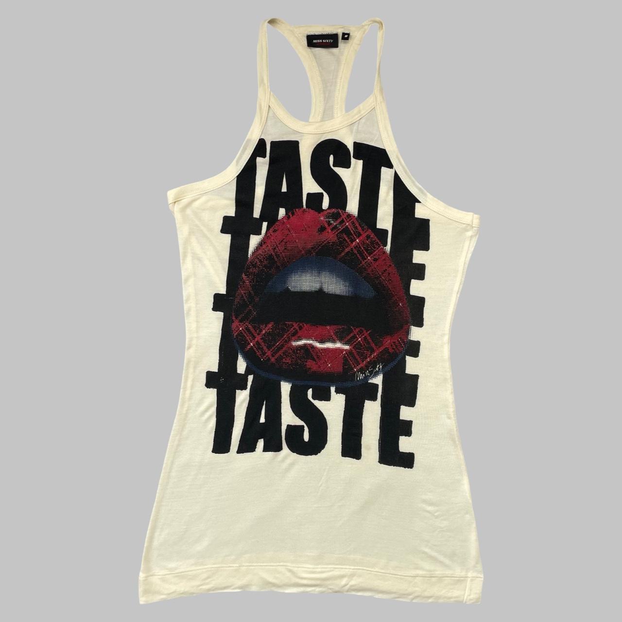 Miss sixty red lips graphic beige tank top.