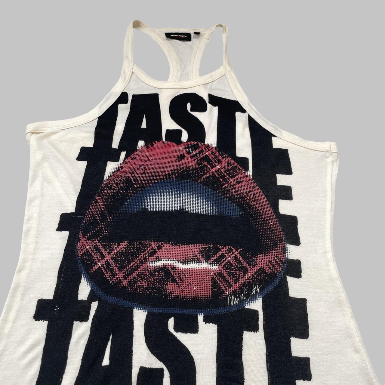 Miss sixty red lips graphic beige tank top.