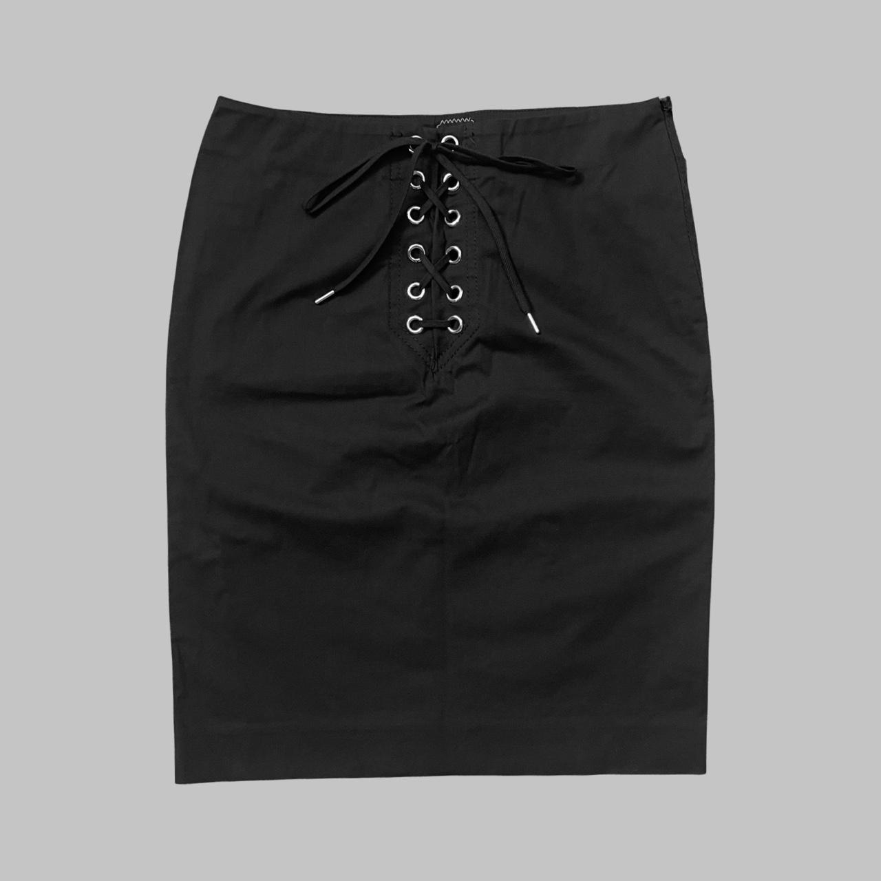Jean-Paul Gaultier black lace up midi skirt.