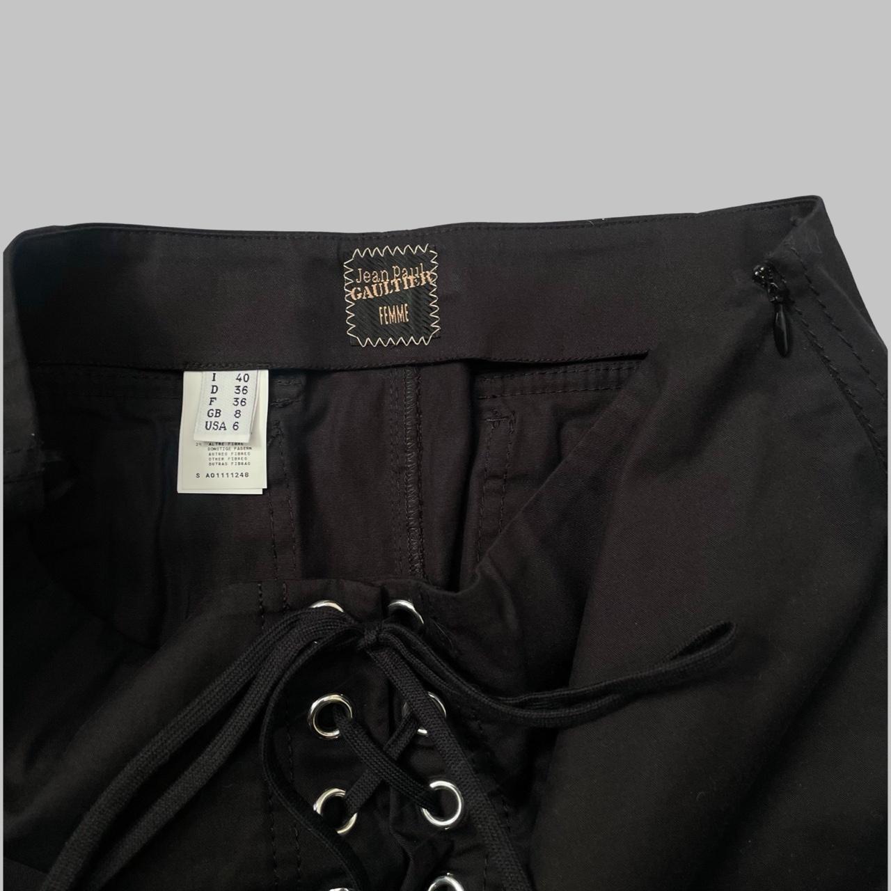 Jean-Paul Gaultier black lace up midi skirt.