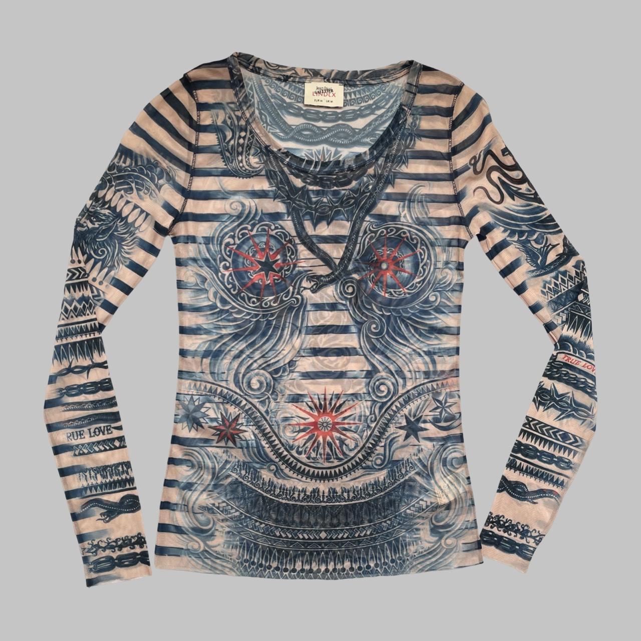 Jean Paul Gaultier tattoo print mesh top.