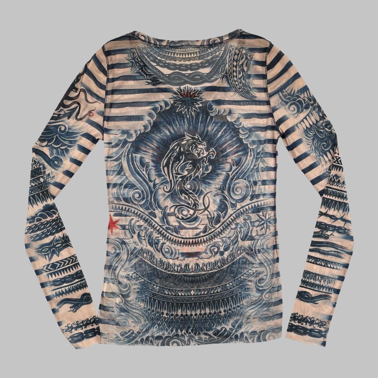 Jean Paul Gaultier tattoo print mesh top.