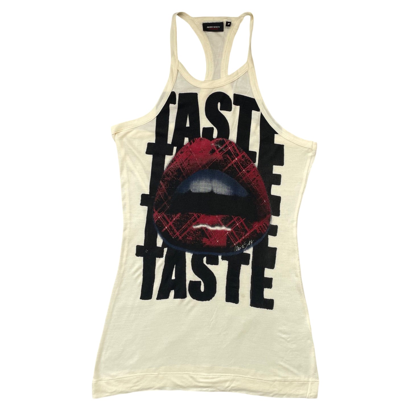 Miss sixty red lips graphic beige tank top.