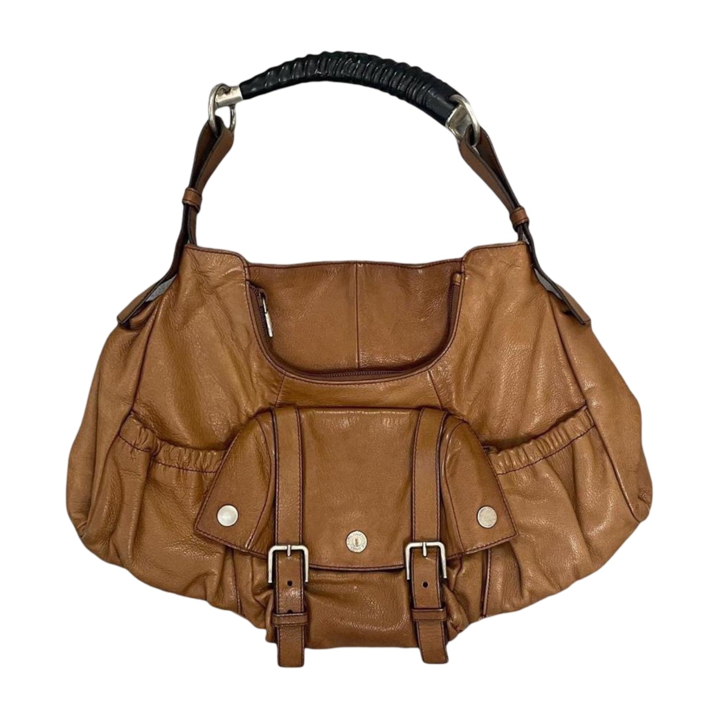 Yves Saint Laurent cognac leather bag.