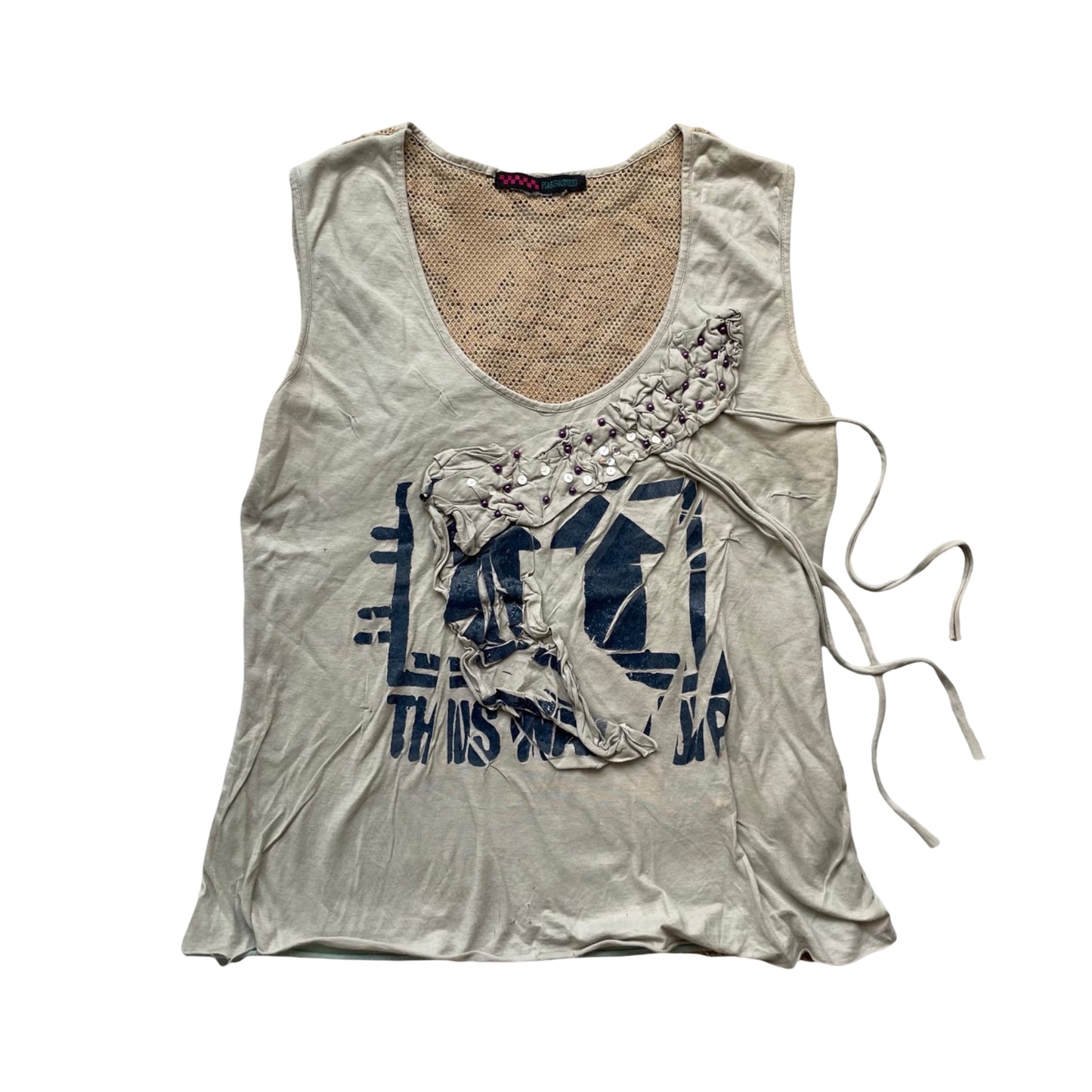 Beige double layered distressed tank top.