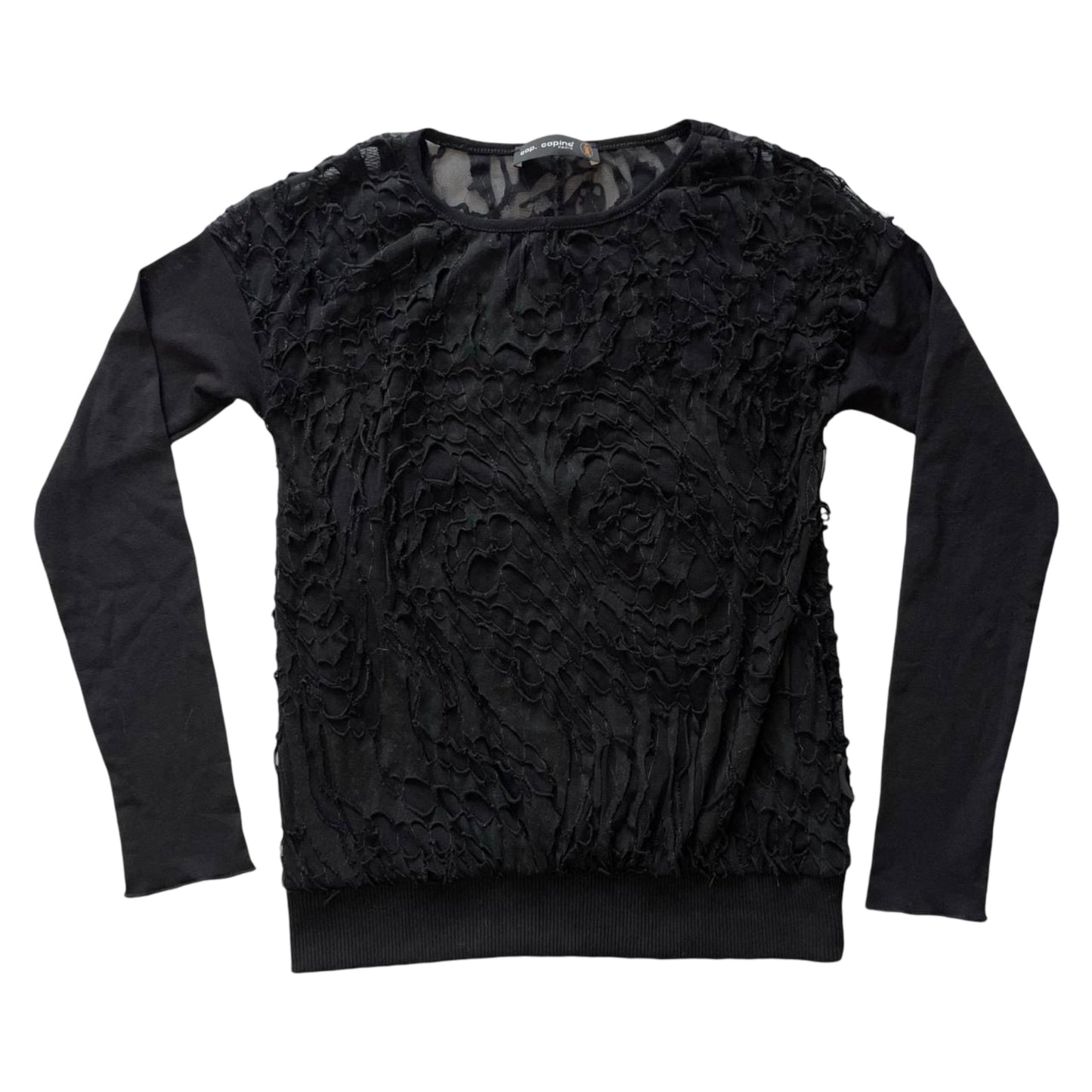 Cop copine distressed black mesh top