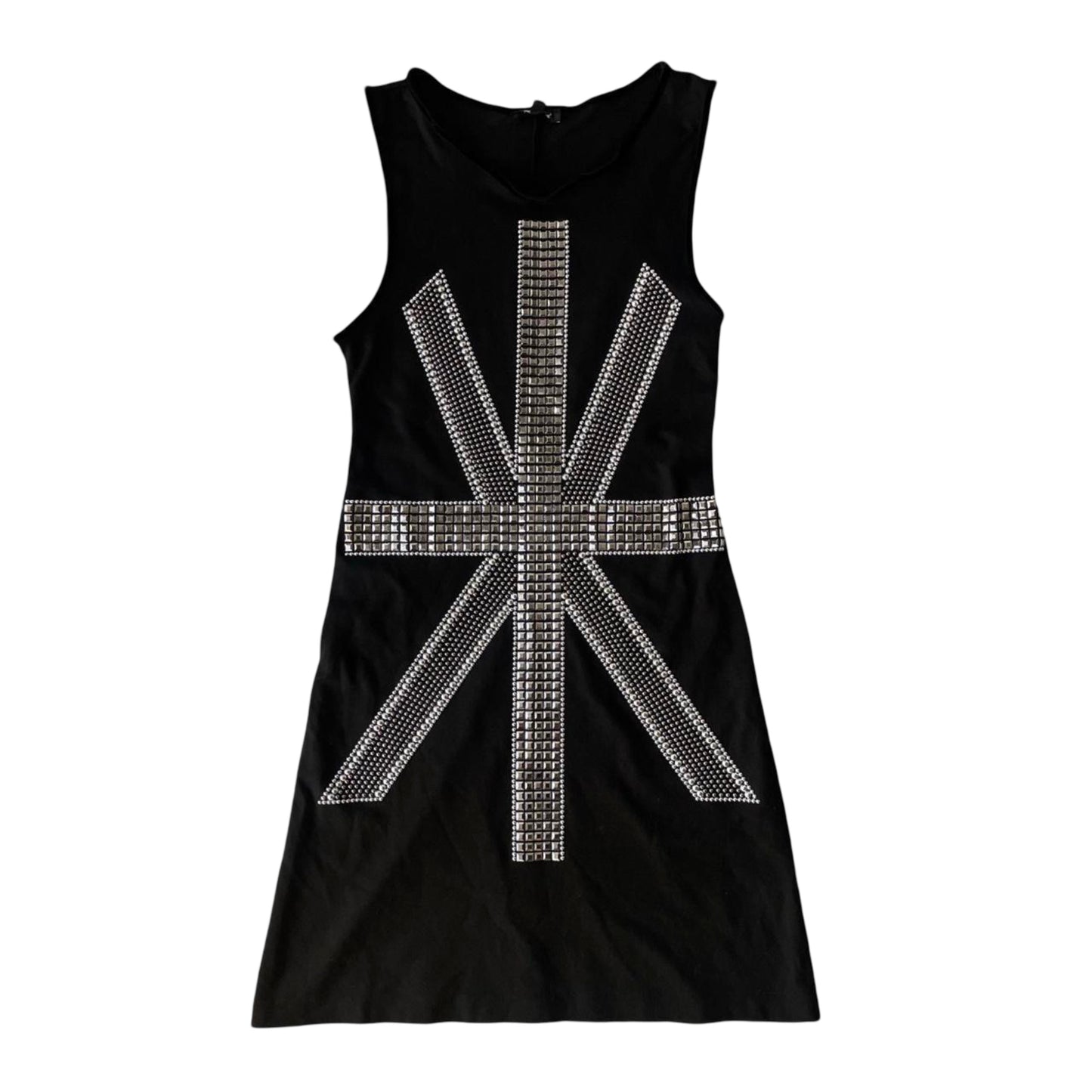 Black and silver mini dress with studded UK flag.