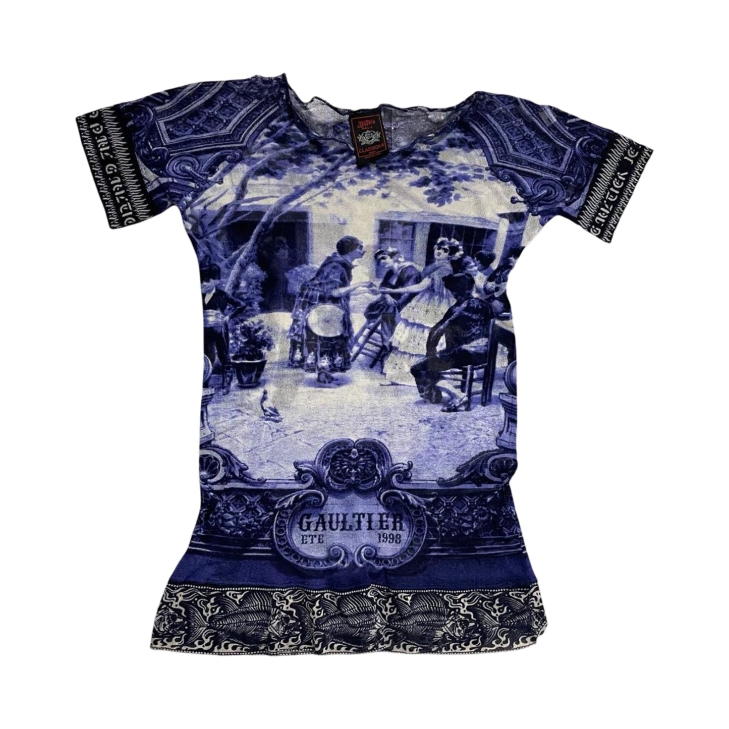 Jean Paul Gaultier blue mesh top.