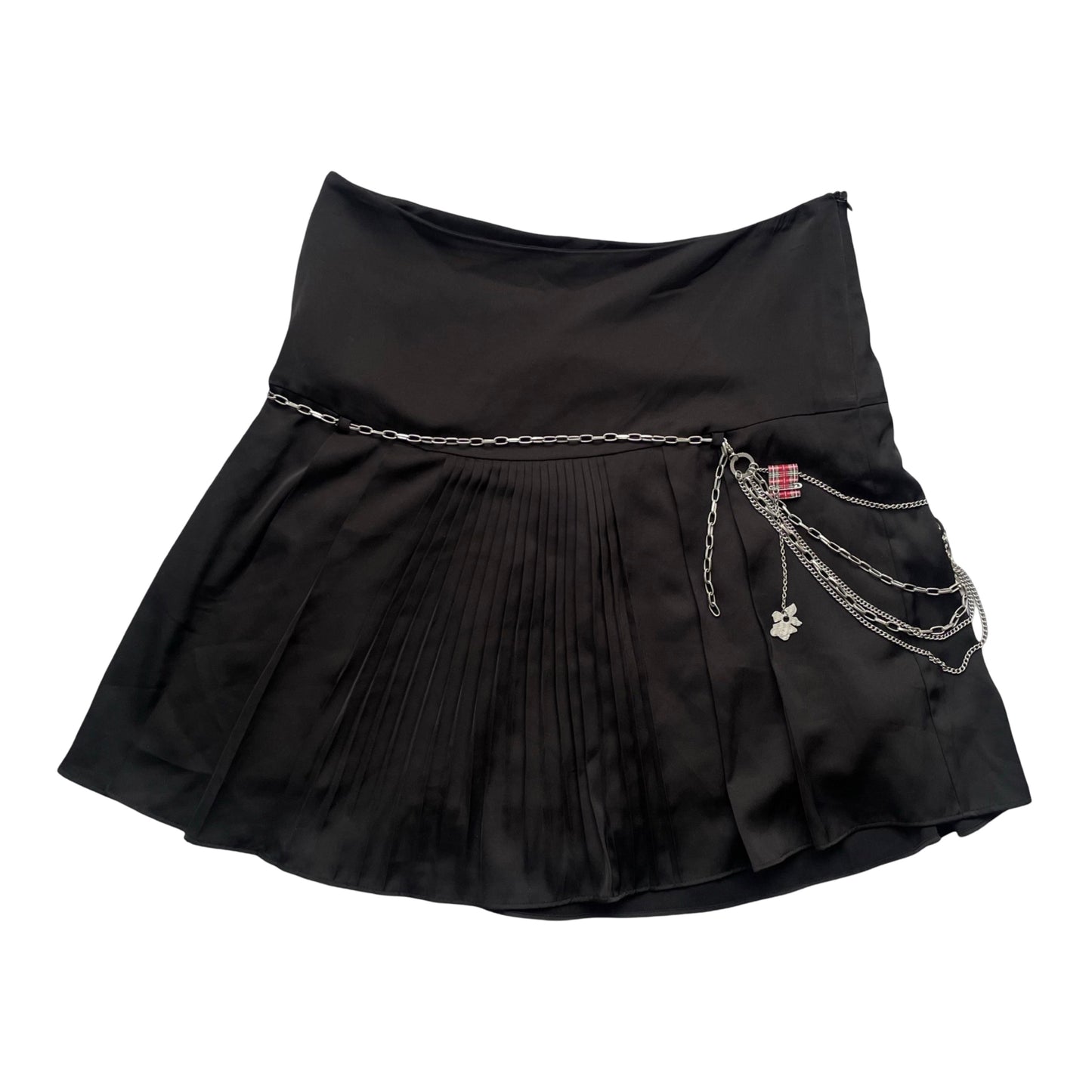 Cop copine black pleated mini skirt with silver chain belt.