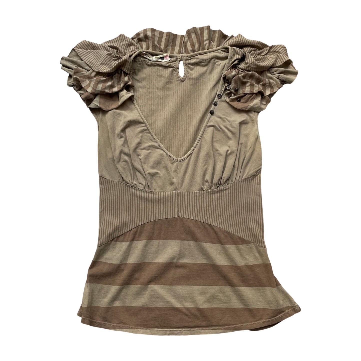 Beige and taupe striped top with studs.