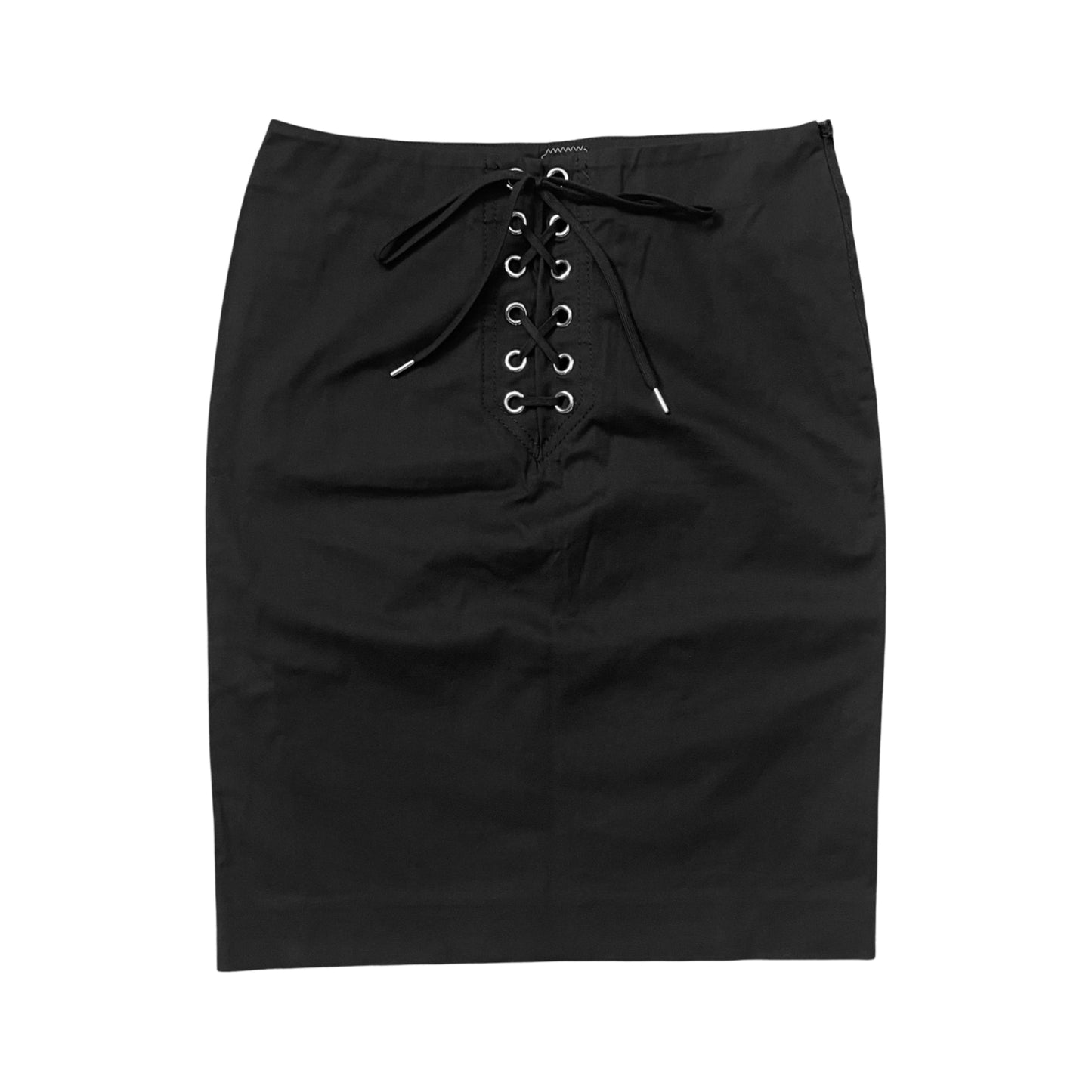Jean-Paul Gaultier black lace up midi skirt.