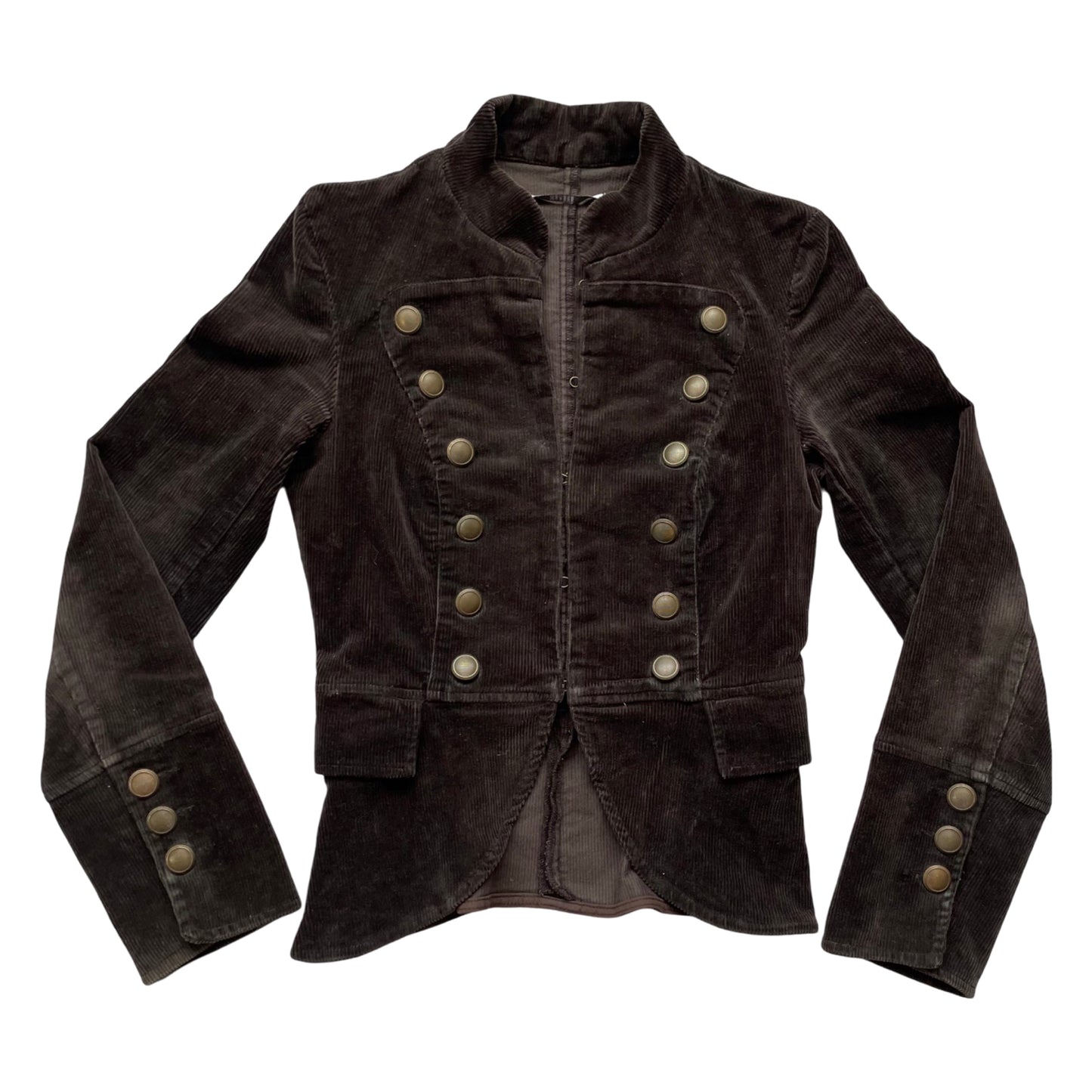 Military officer brown corduroy long sleeves jacket.