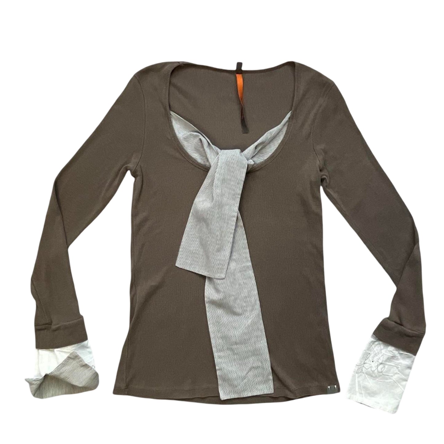 Cop copine taupe cotton shirt with integrated scarf.