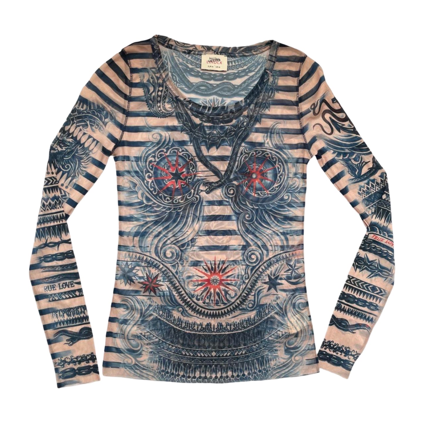 Jean Paul Gaultier tattoo print mesh top.