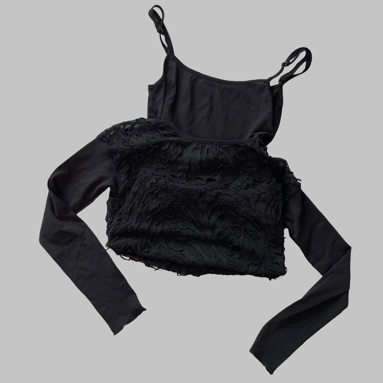 Cop copine distressed black mesh top