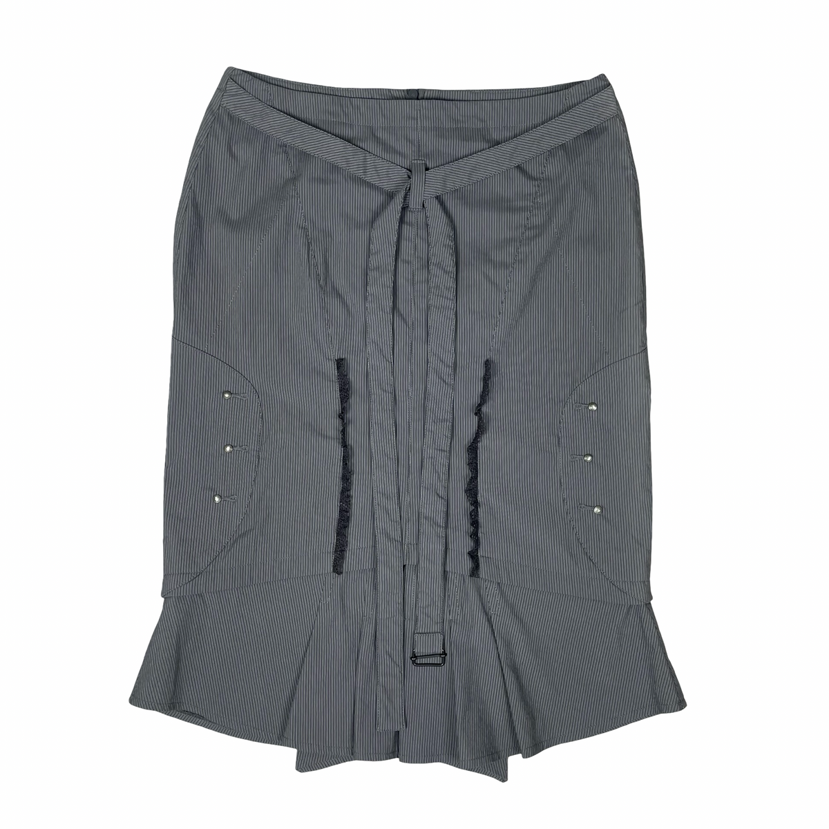 Italian grey pinstripe midi skirt.