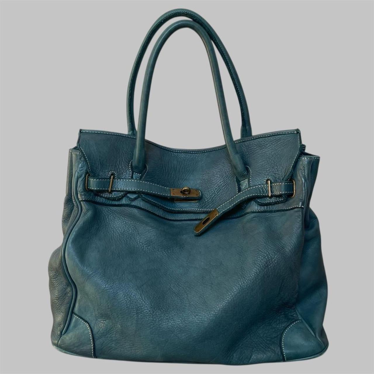 SOLD - Large blue leather Firkin bag.