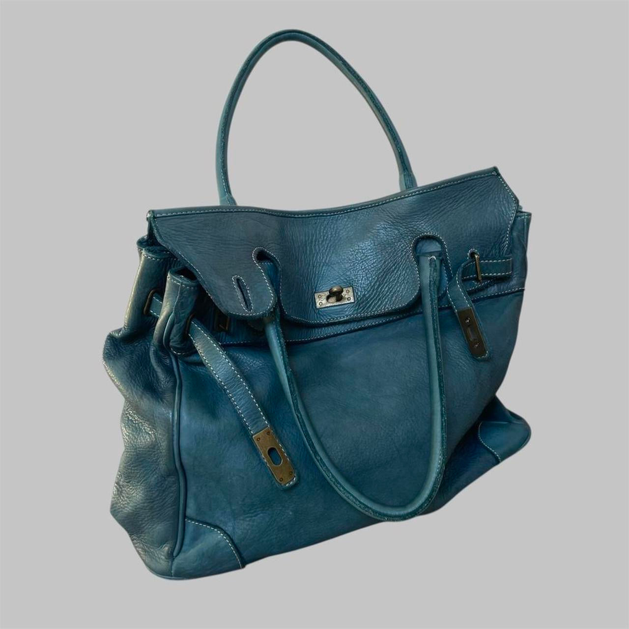 SOLD - Large blue leather Firkin bag.