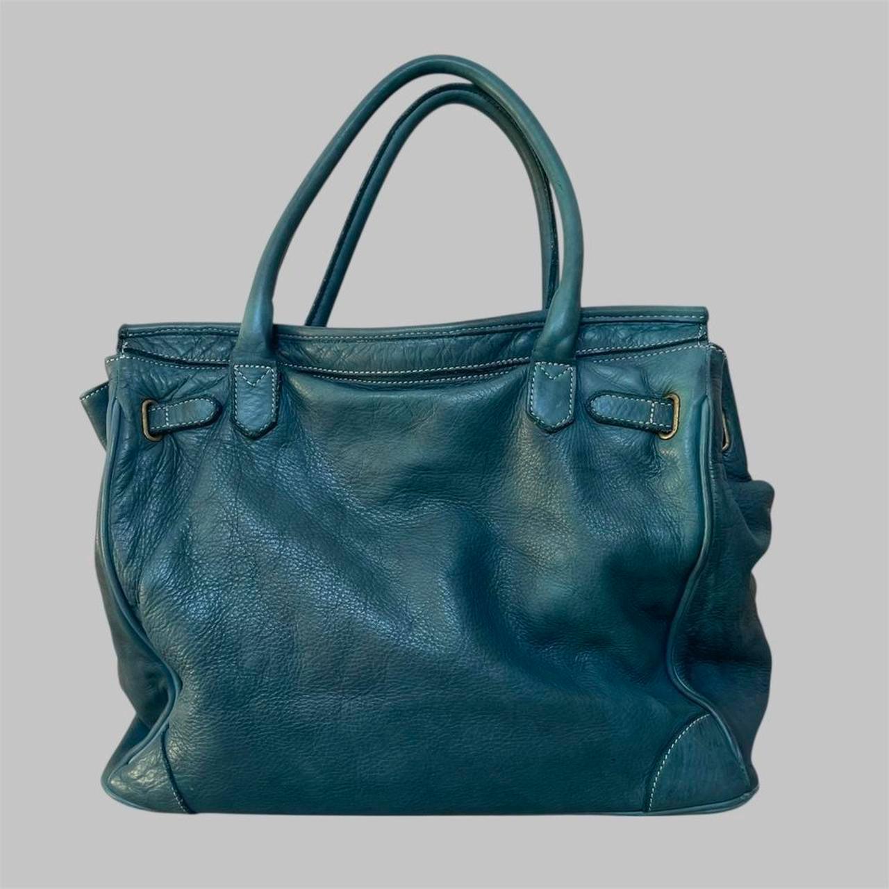 SOLD - Large blue leather Firkin bag.