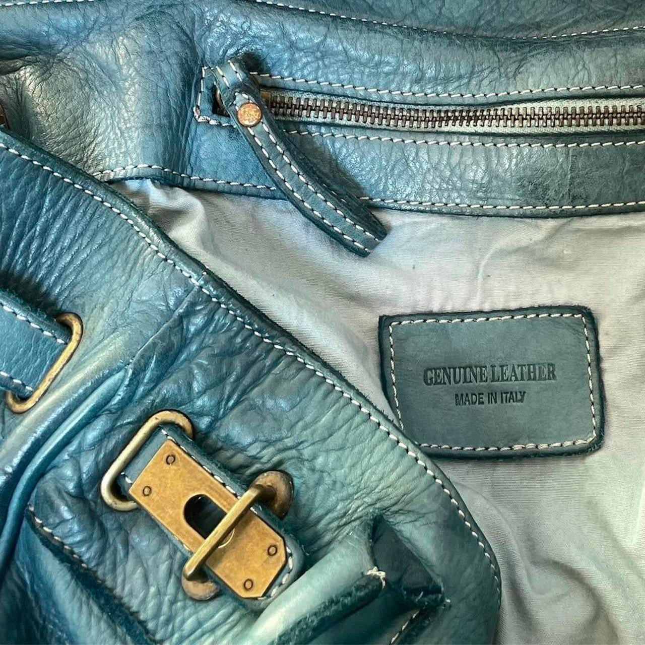 SOLD - Large blue leather Firkin bag.