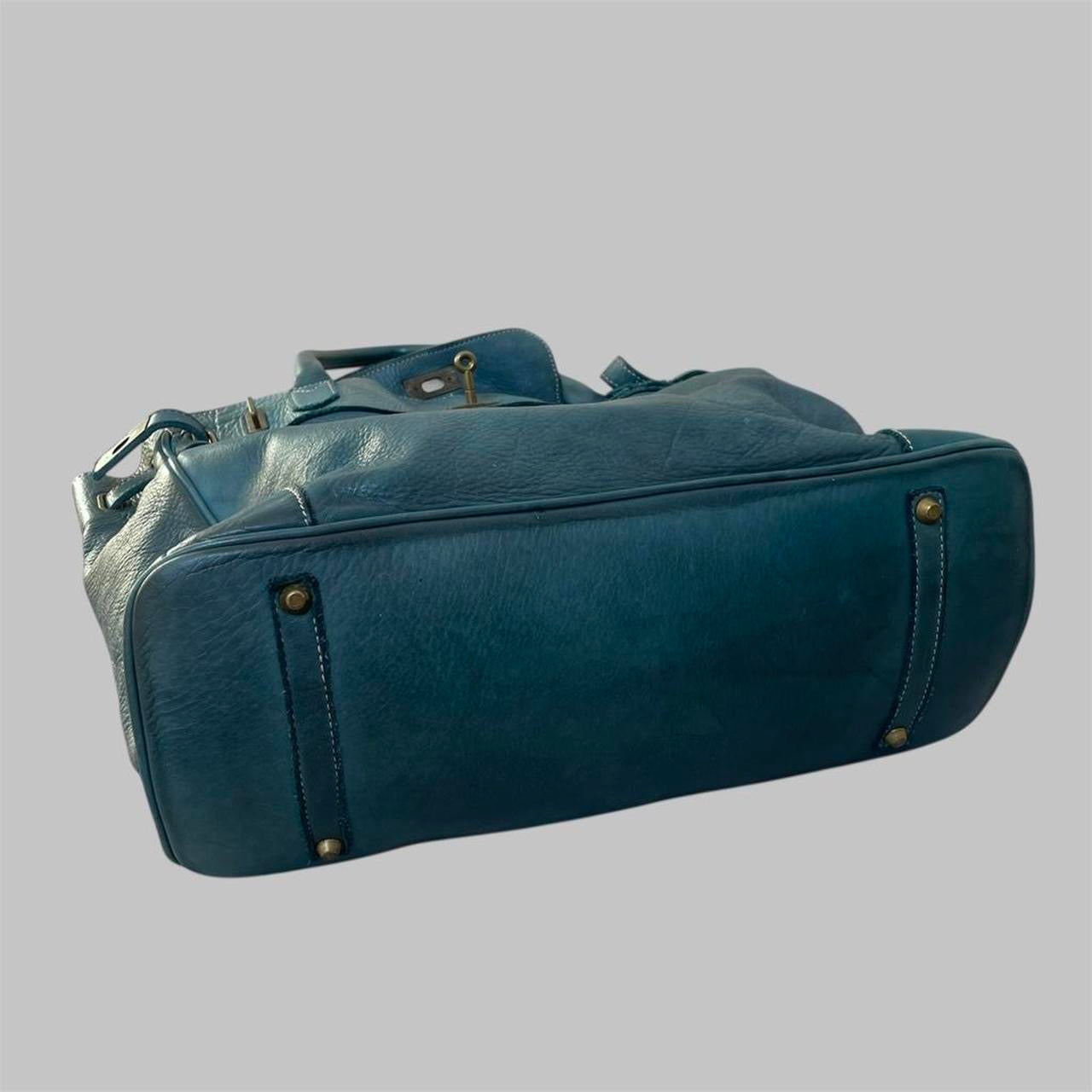 SOLD - Large blue leather Firkin bag.