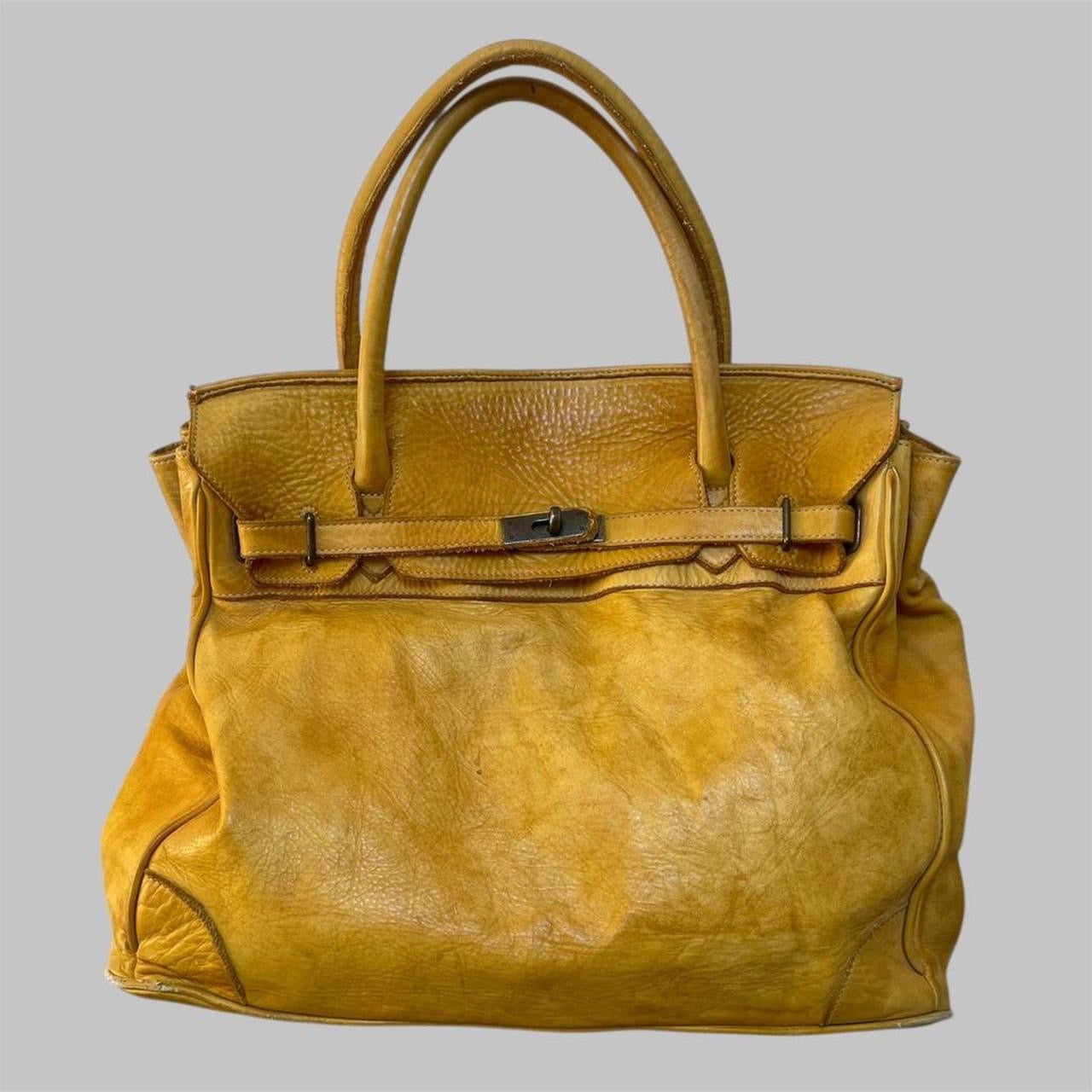 SOLD - Large yellow leather Firkin bag.