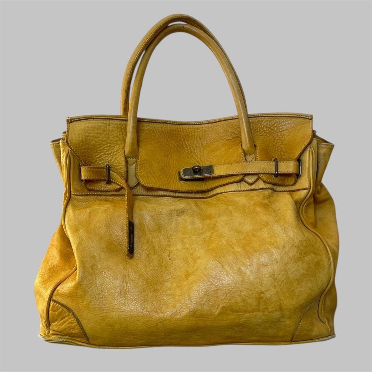 SOLD - Large yellow leather Firkin bag.