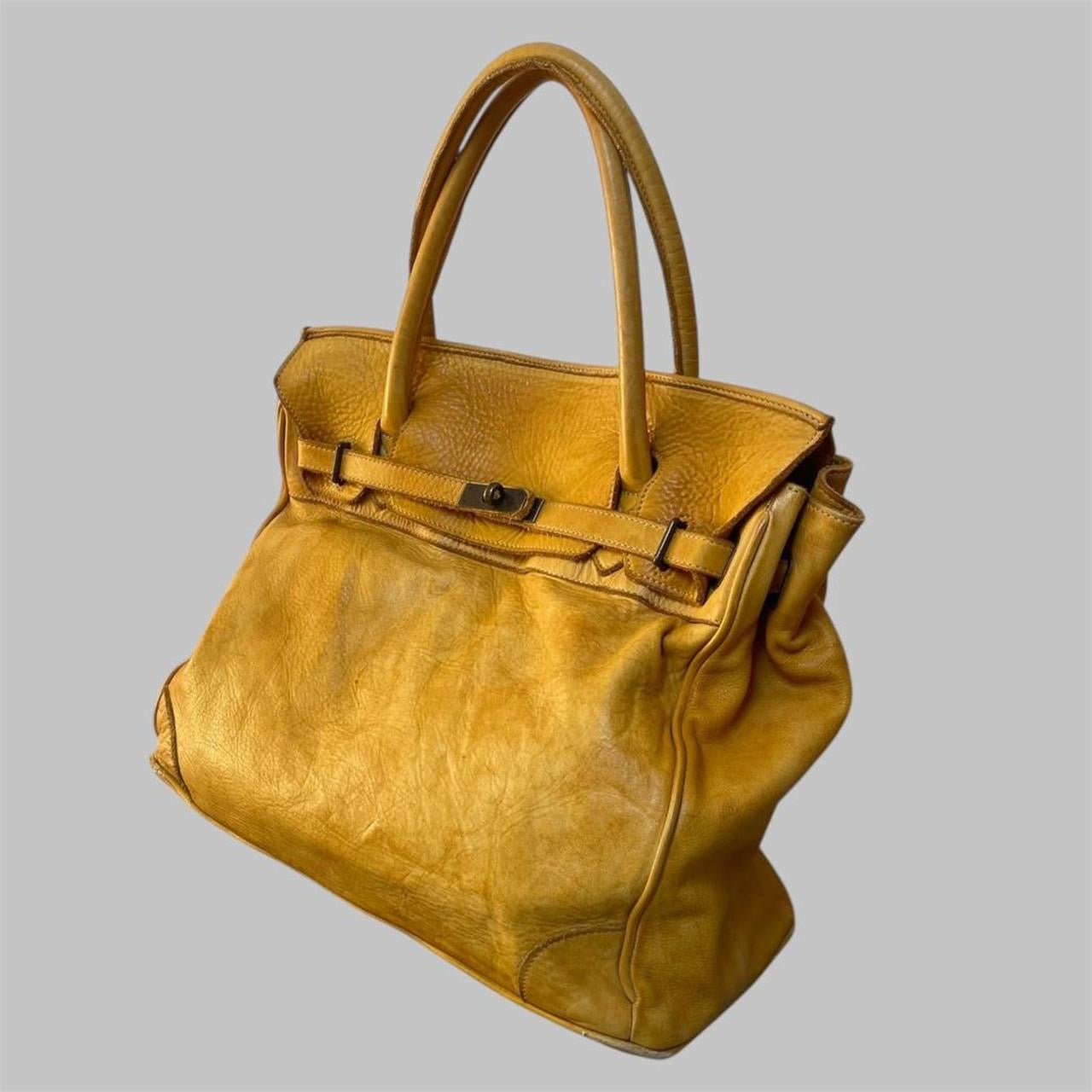 SOLD - Large yellow leather Firkin bag.