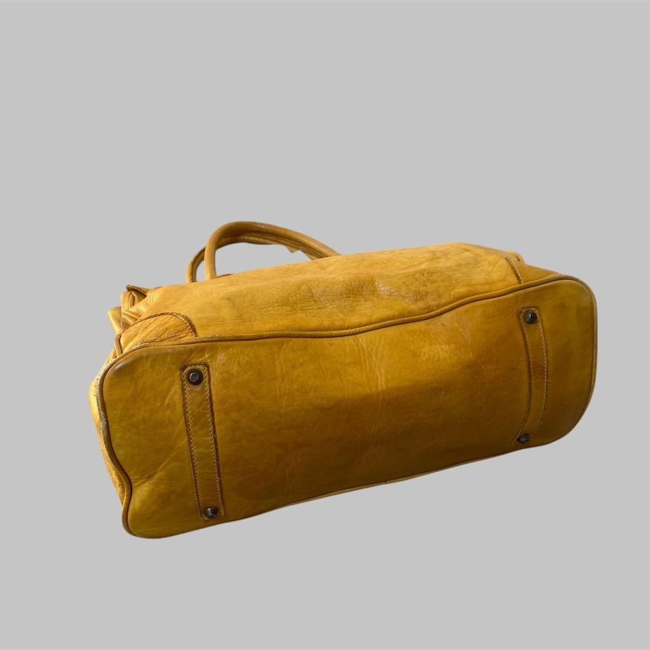 SOLD - Large yellow leather Firkin bag.