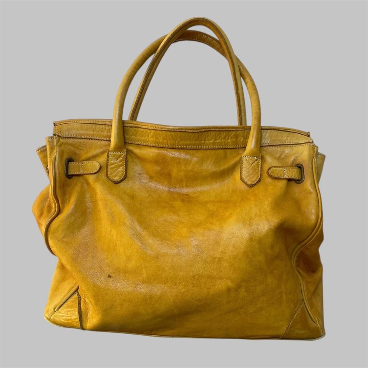 SOLD - Large yellow leather Firkin bag.