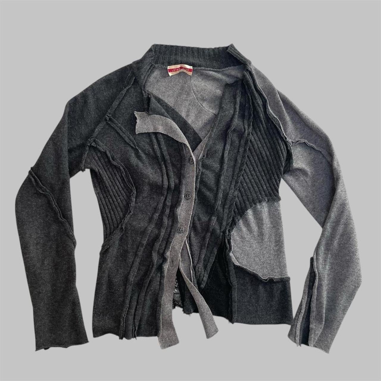 SOLD - Leïko grey patchwork asymmetrical cardigan.