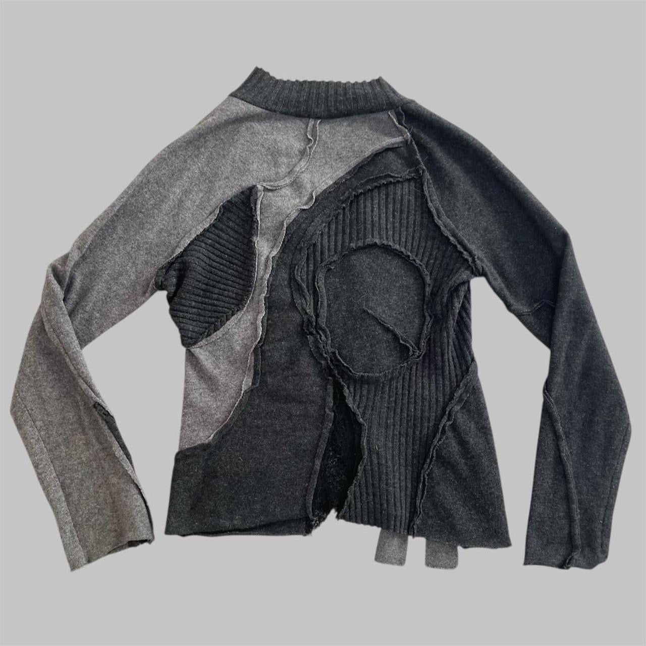 SOLD - Leïko grey patchwork asymmetrical cardigan.
