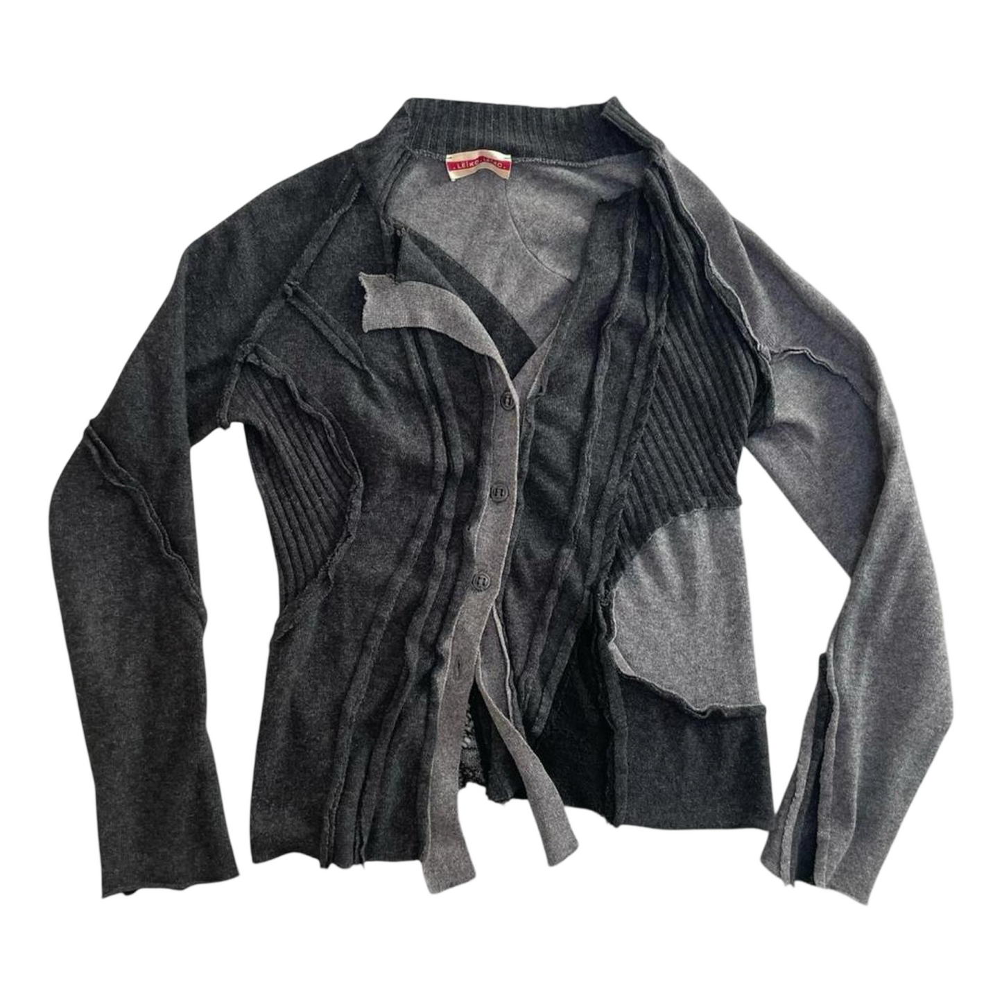 SOLD - Leïko grey patchwork asymmetrical cardigan.