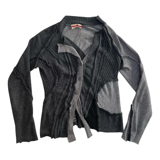 SOLD - Leïko grey patchwork asymmetrical cardigan.